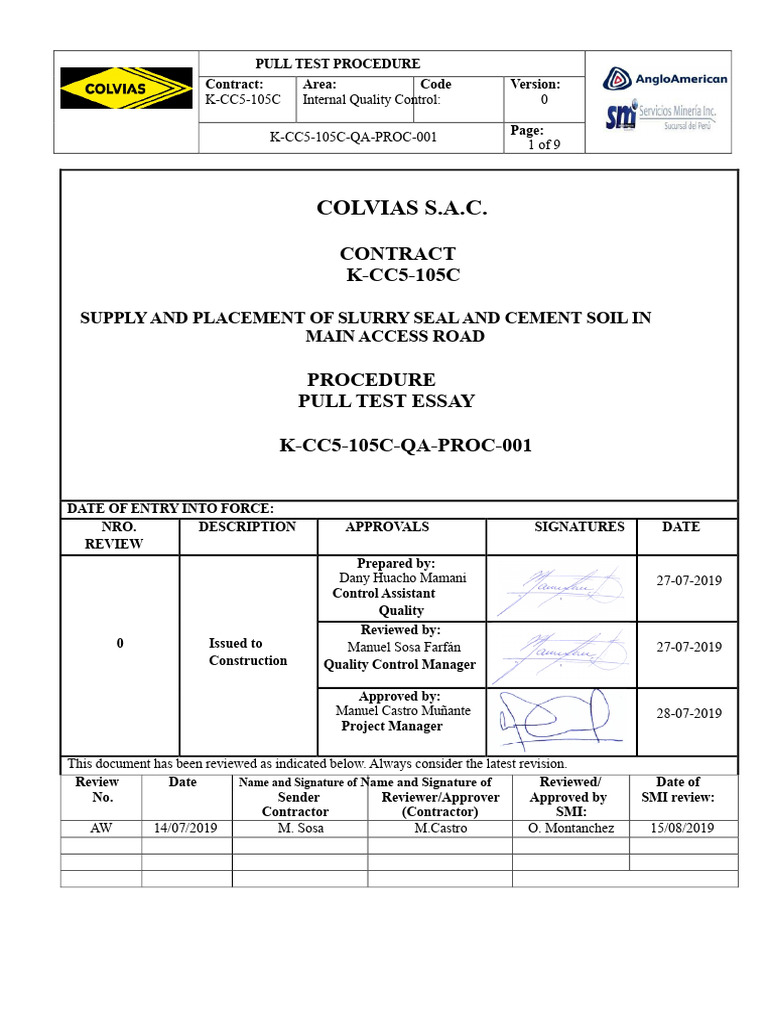 K-CC5-105C-QA-PROC-001-R0 Pull Test Procedure | PDF | Electrical ...