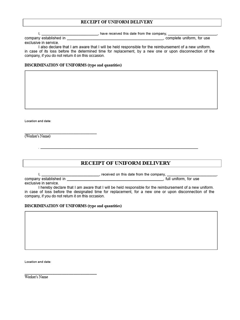 Uniform Delivery Receipt Template | PDF