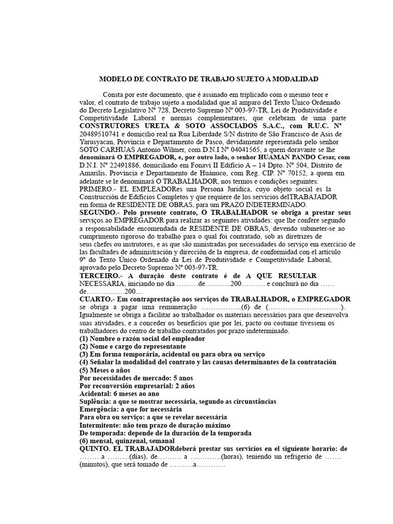 Modelo de Contrato de Trabalho Modalidade | PDF | Direito Privado | Justiça