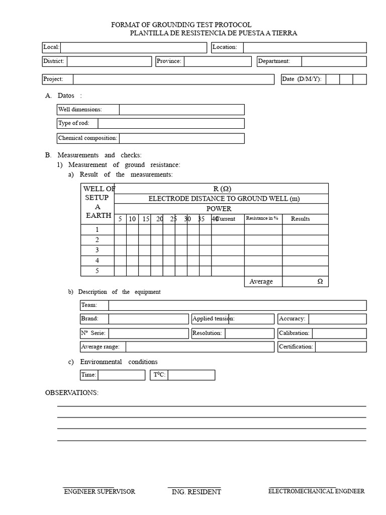 155623644-Grounding Well Test Protocol Format | PDF