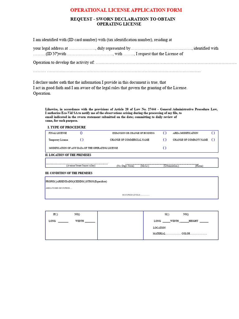 Operational License Application Form | PDF | Identity Document | Justice