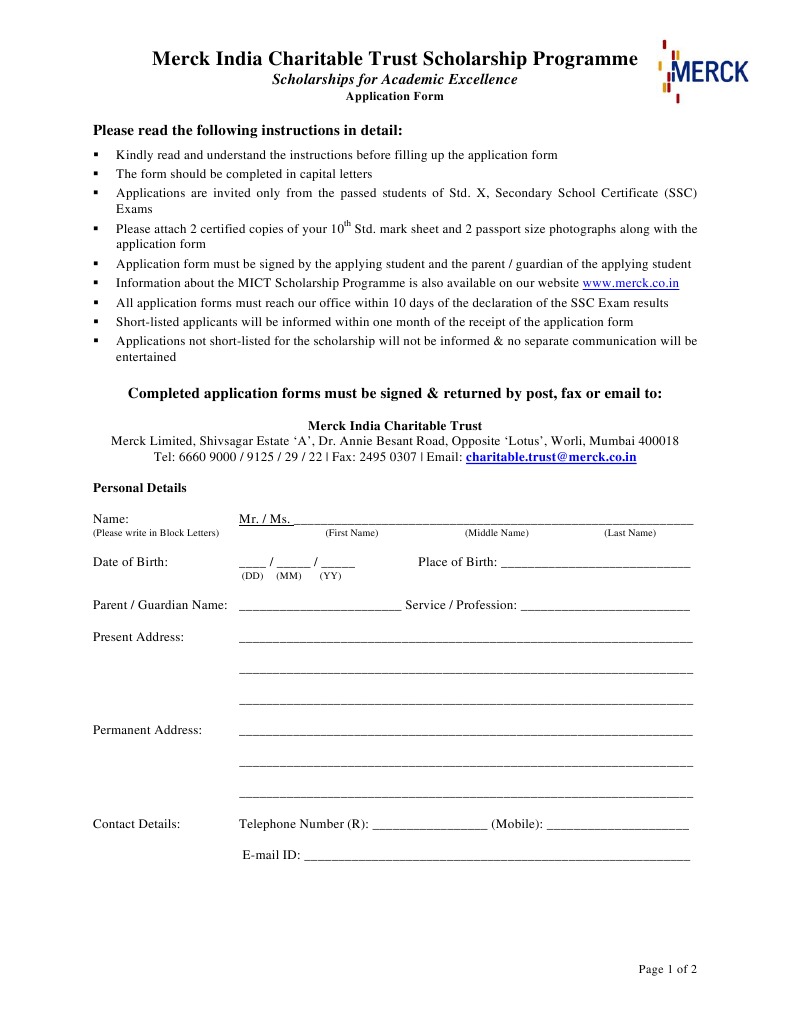 Merck India Scholarship - Application Form | PDF | Student Financial ...