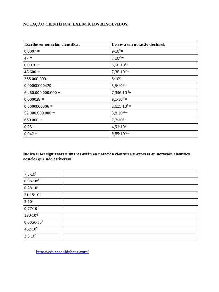 Exercícios Resolvidos de Notação Científica | PDF