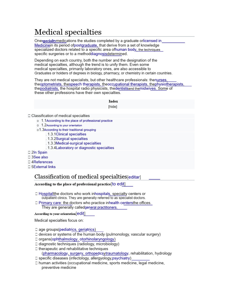 Overview of Medical Specialties | PDF | Medicine | Surgery