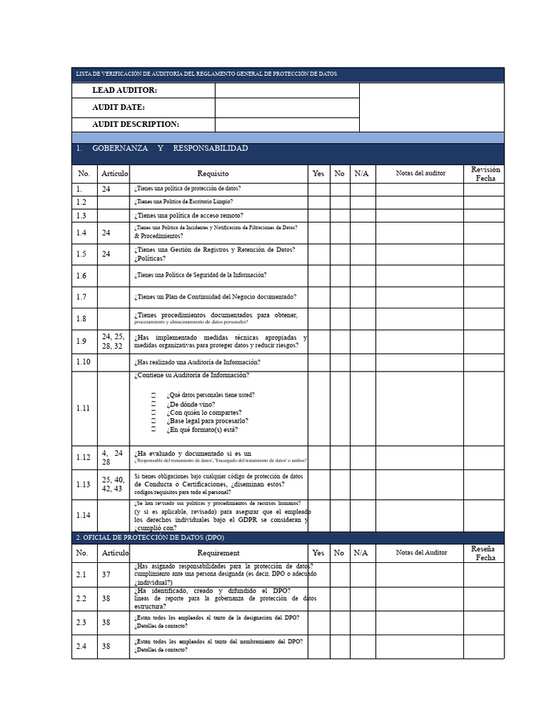 Auditoría del RGPD: Checklist Esencial | PDF | Ciencias de la ...