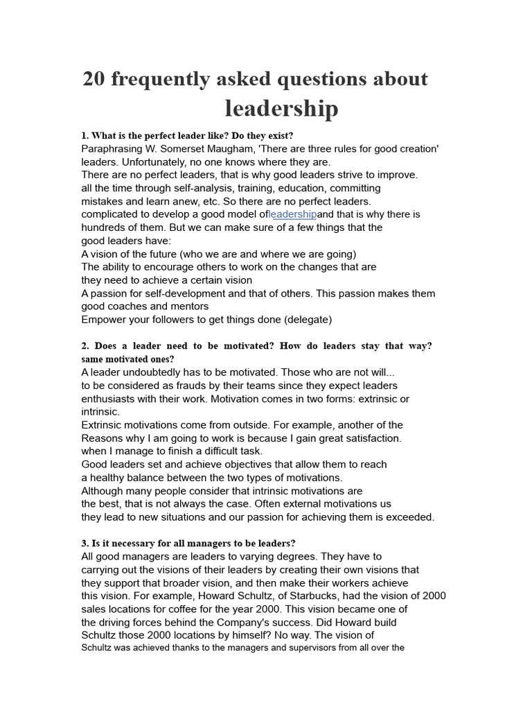 20 Key Leadership FAQs Explained | PDF | Motivation | Motivational