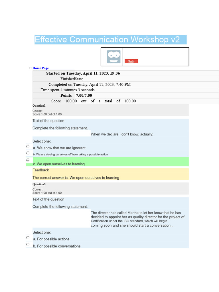 Effective Communication Workshop Insights | PDF | Question