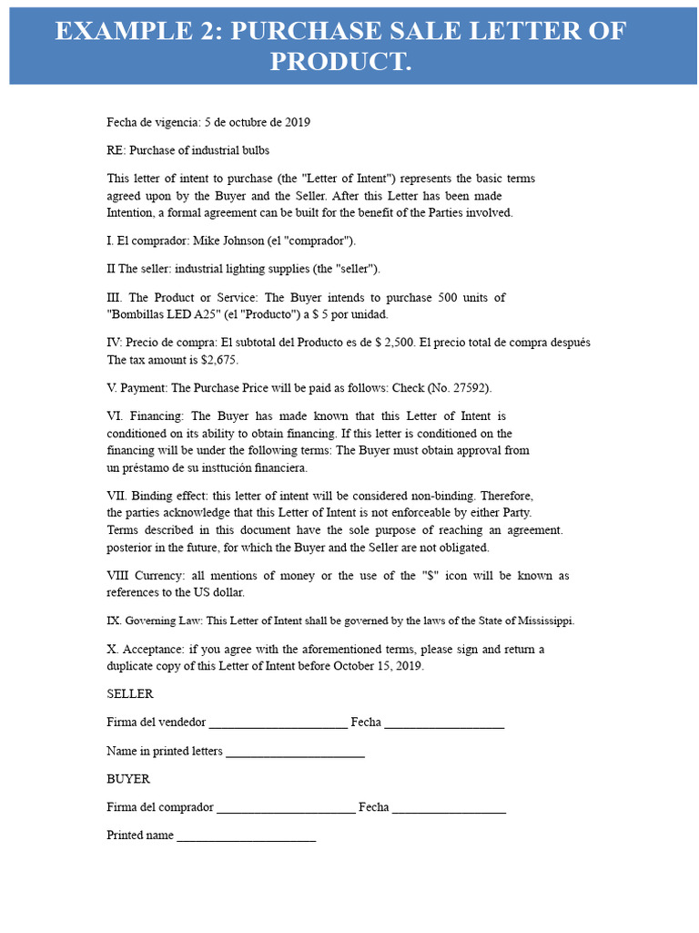 Example 2: Product Purchase and Sale Letter | PDF