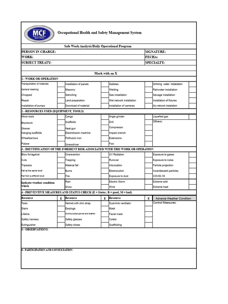 Safe Work Analysis (AST) MCF | PDF | Occupational Safety And Health