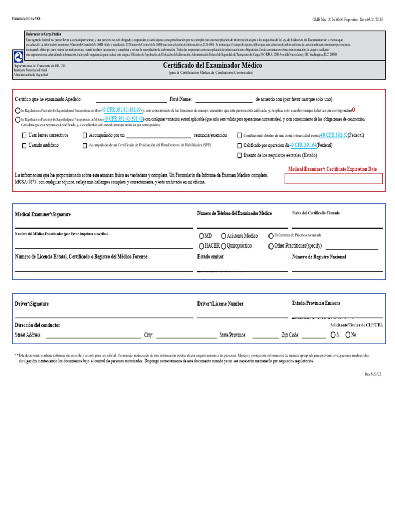 Formulario MCSA-5876: Certificado Médico | PDF