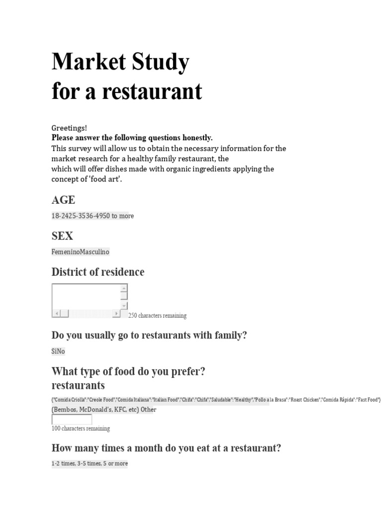 Market Study For A Restaurant | PDF | Restaurants | Foods