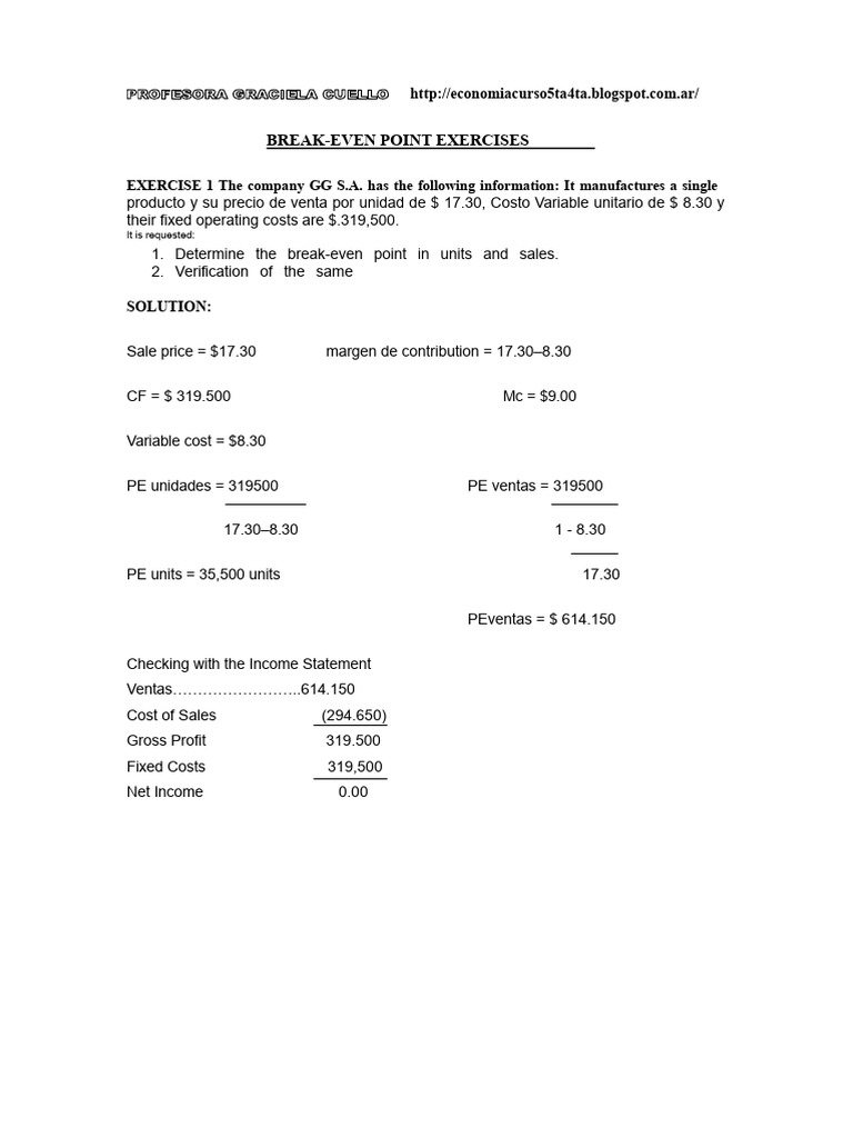 Break-Even Point Calculations Guide | PDF | Business Economics ...