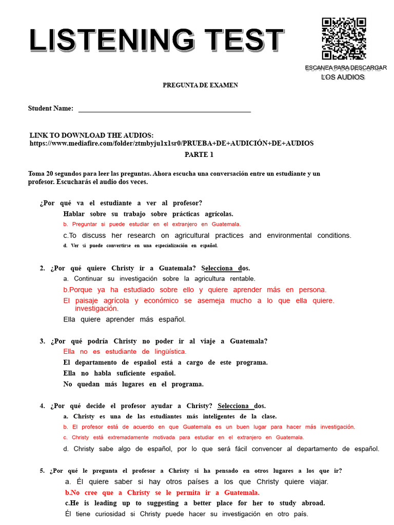 Examen de Audición y Respuestas | PDF