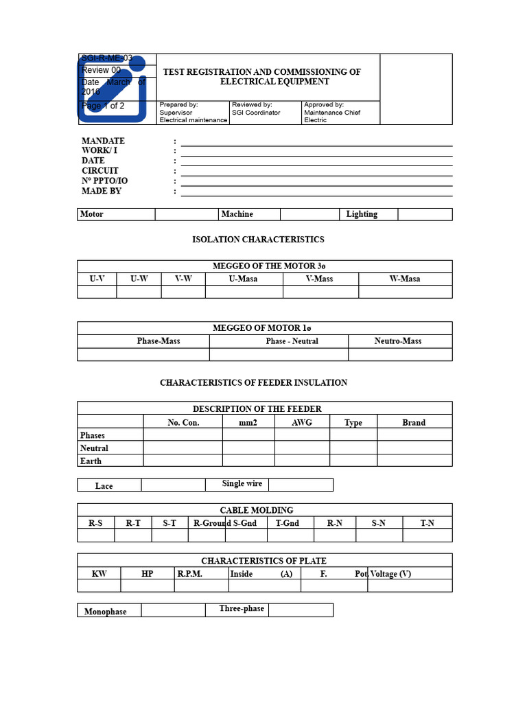 SGI-R-ME-03 Equipment Testing and Commissioning Record | PDF | Power ...