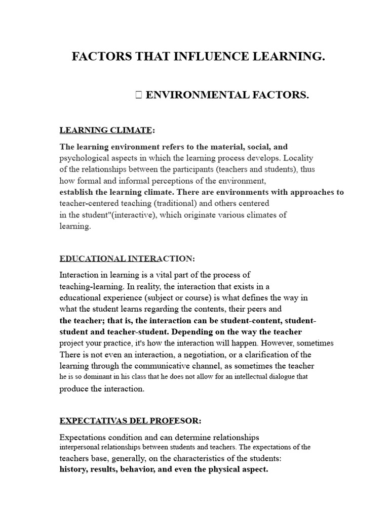 Key Factors Influencing Learning Success | PDF | Learning | Teachers