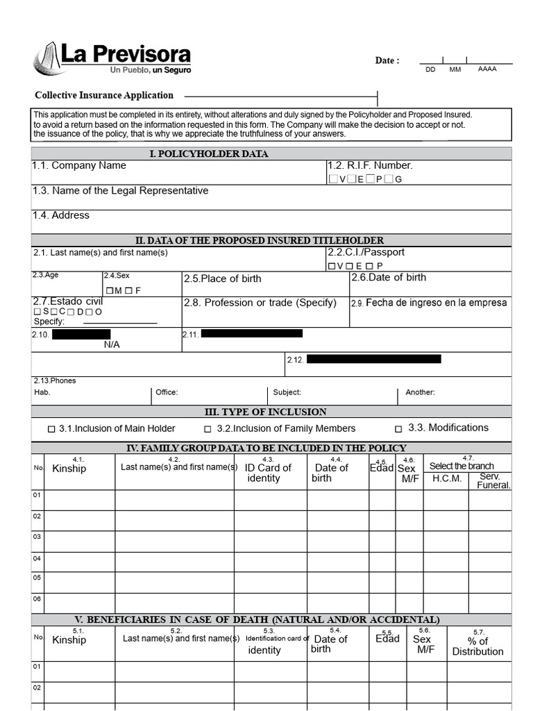 Inclusion Form For Insurances La Previsora Is This | PDF | Insurance ...