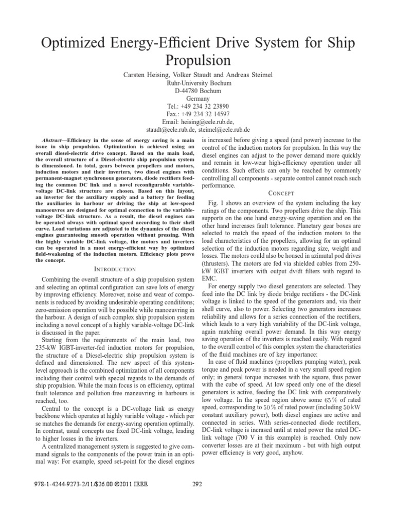 Heising Et Al2011Optimised EnergyEfficient Drive System For Ship Propulsion PDF Power