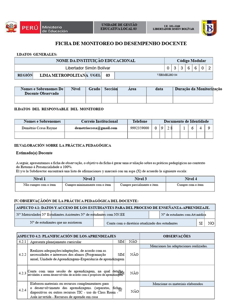 Ficha de Monitoramento Docente 2023 | PDF | Aprendizado | Tecnologia da ...