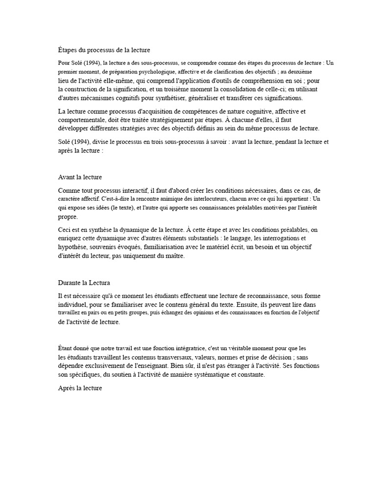 Processus de lecture : étapes et niveaux | PDF | Sciences cognitives ...