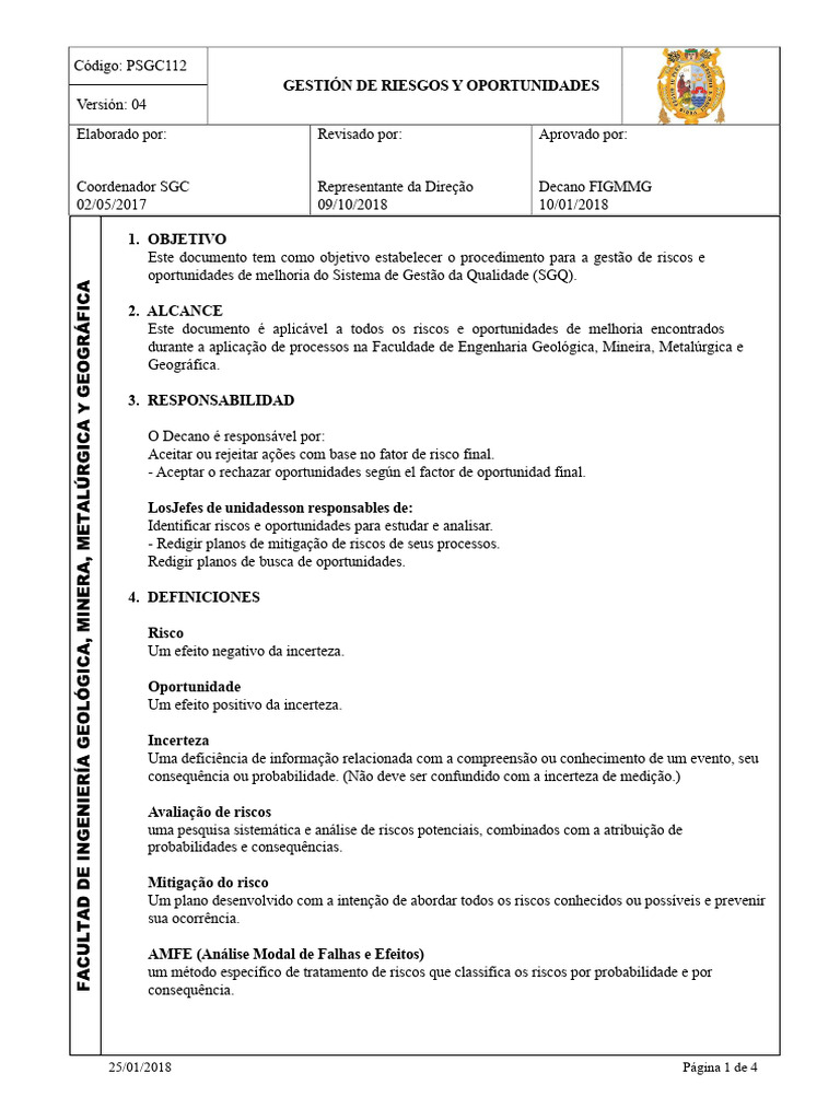 Gestão de Riscos e Oportunidades SGQ | PDF | Risco | Mitigação das ...