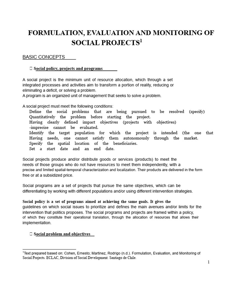 Social Project Formulation and Evaluation | PDF | Evaluation | Cost ...