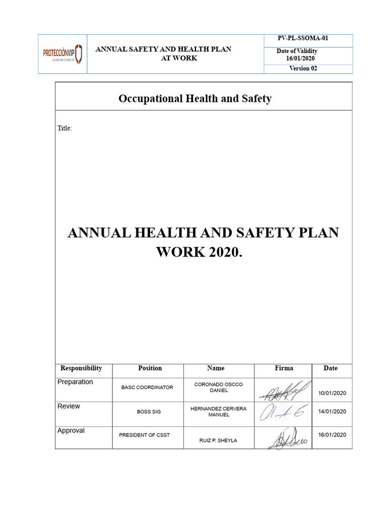 Annual Plan For Occupational Safety and Health 2020 Final | PDF ...