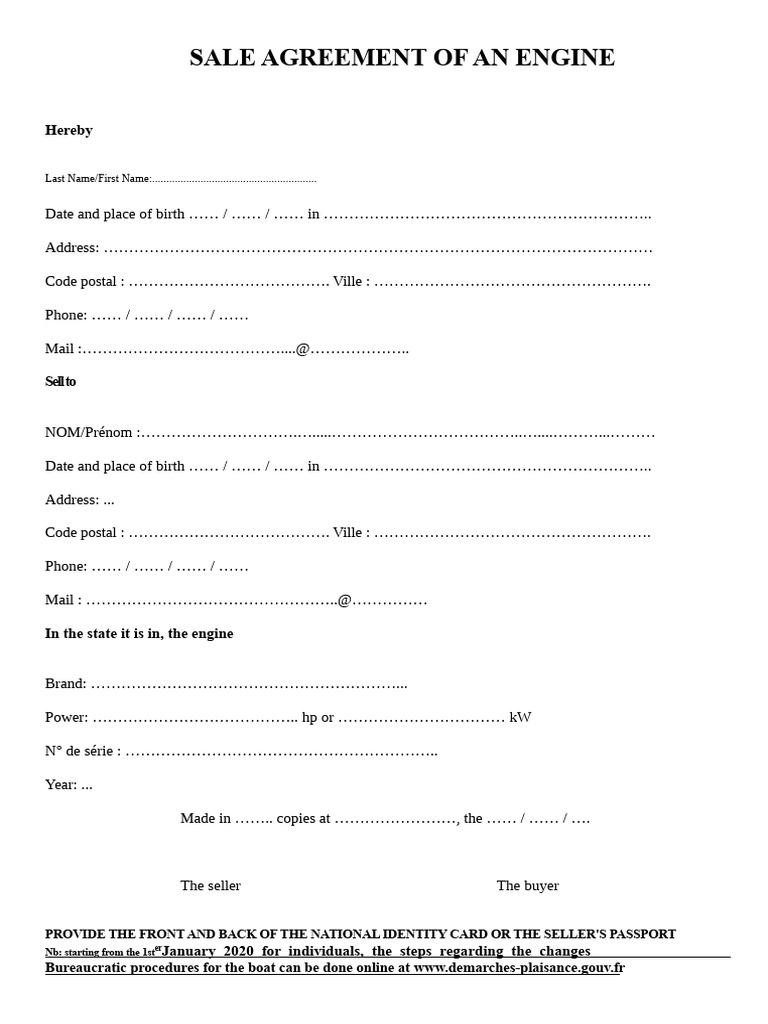 Engine Sale Agreement Template | PDF