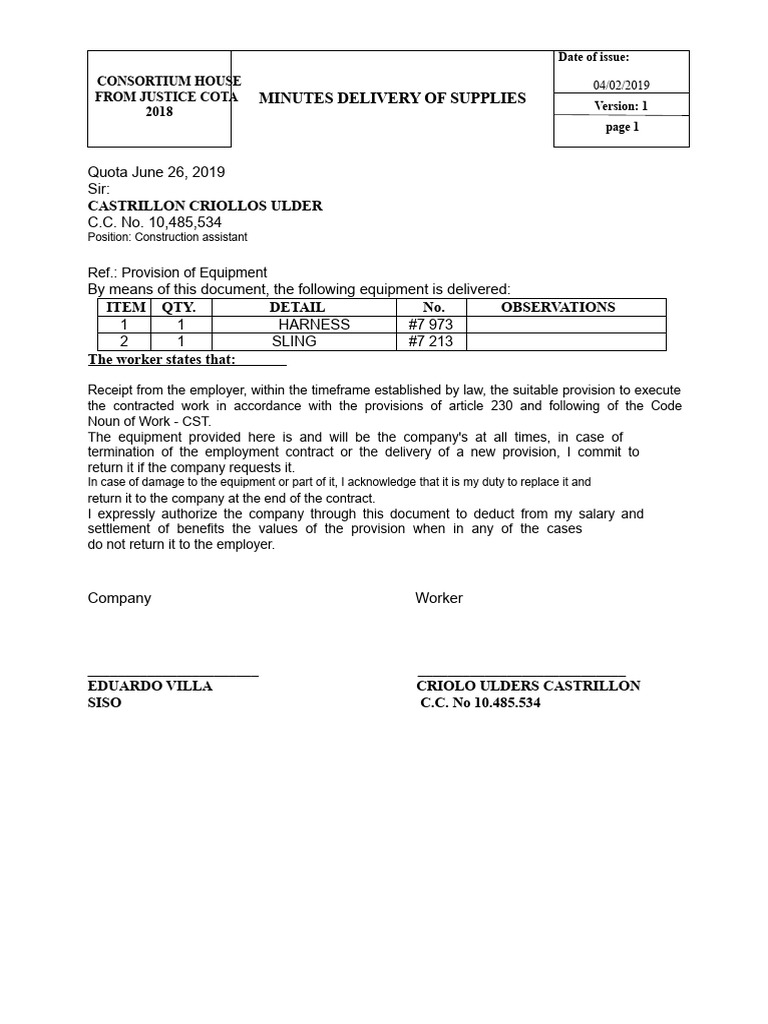 Delivery Report For Harness and Sling | PDF