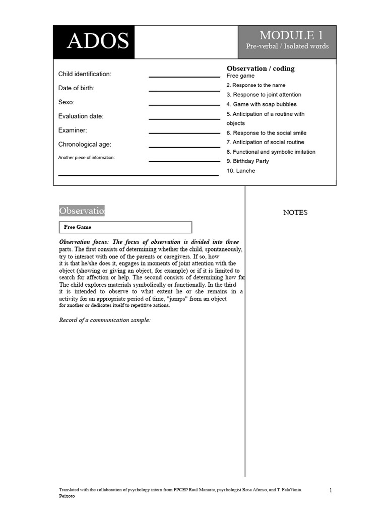 ADOS Module 1 Child Assessment Guide | PDF | Gesture | Facial Expression