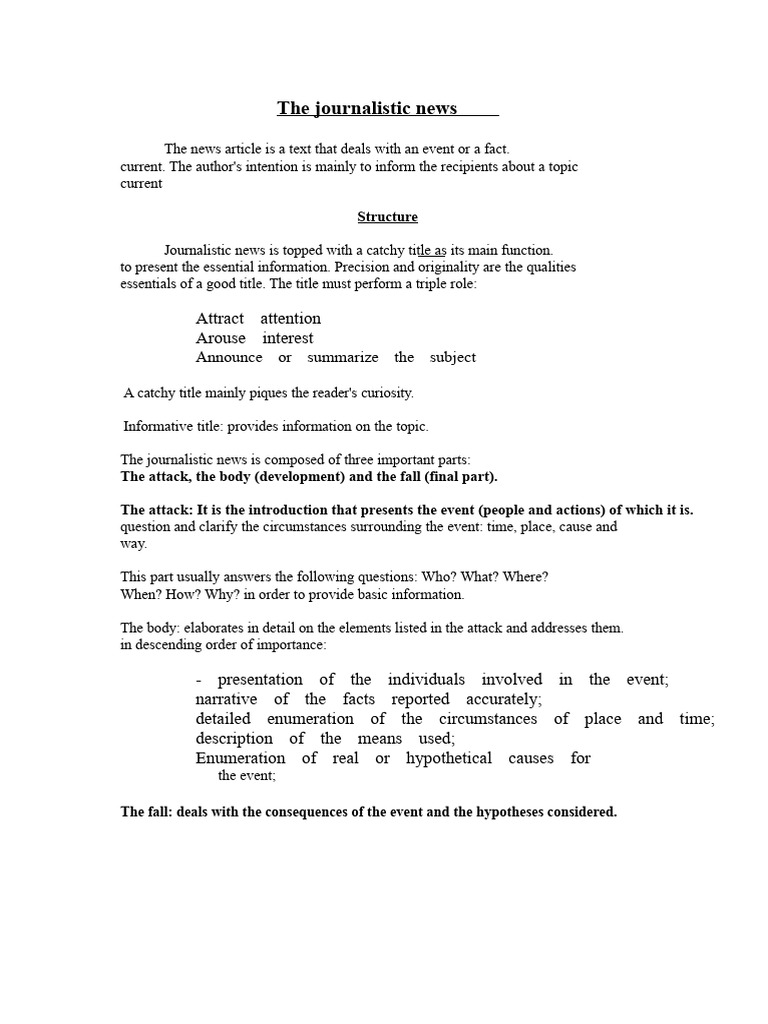 Structure of Journalistic News Articles | PDF