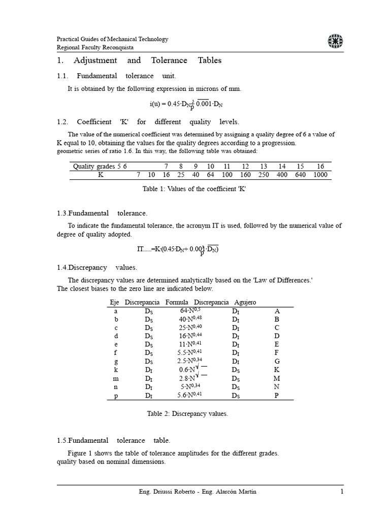 Adjustment and Tolerance Tables | PDF | Engineering Tolerance