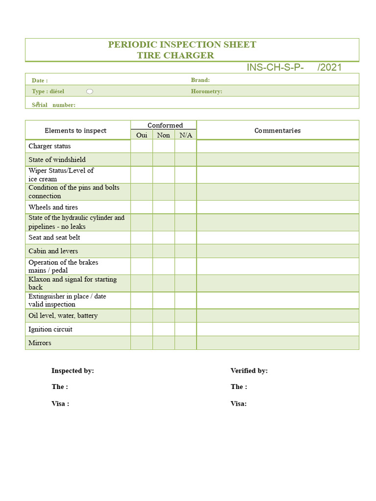 Tire Charger Inspection Checklist | PDF