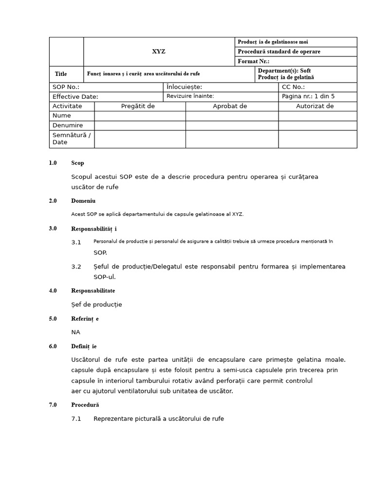 Sop Pentru Operarea Și Curățarea Ușii de Uscare | PDF