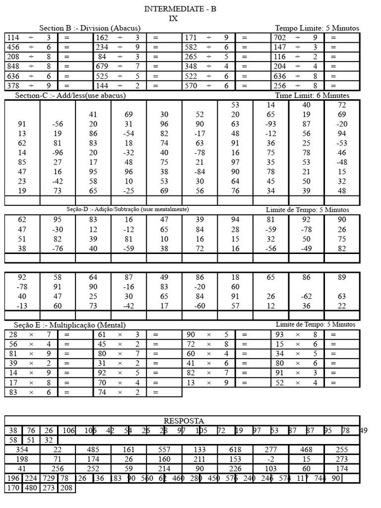 UCMAS Intermediário B | PDF | Álgebra abstrata | Aritmética