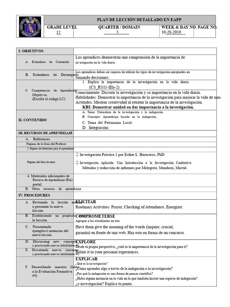 Formato LP 7es | PDF | Aprendizaje | Cognición