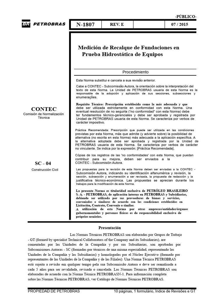 Medición de Recalque en Prueba Hidrostática | PDF