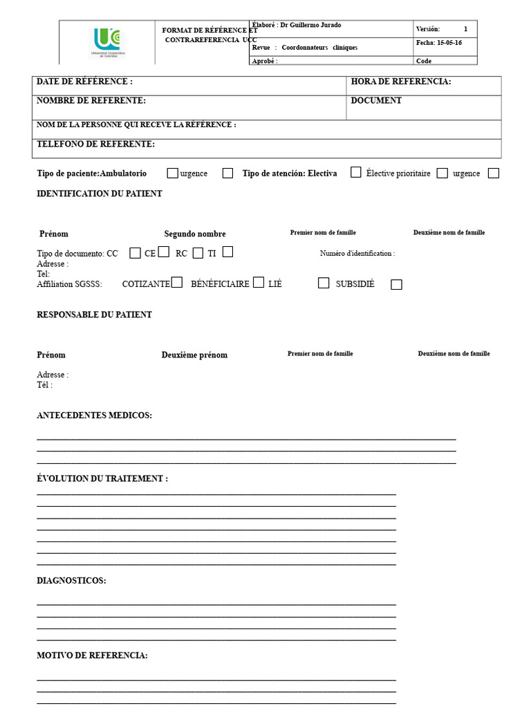 Format de Référence Clinique UCC | PDF | Soins de santé | Médecine