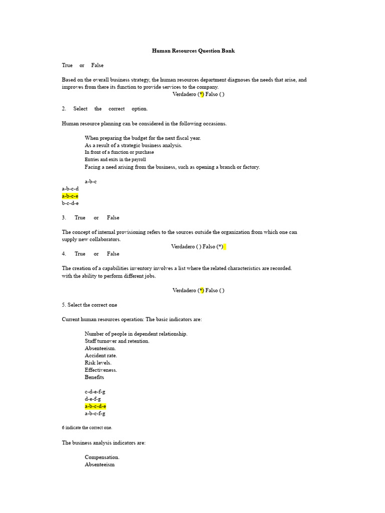 Human Resources Question Bank Guide | PDF | Salary | Performance Appraisal