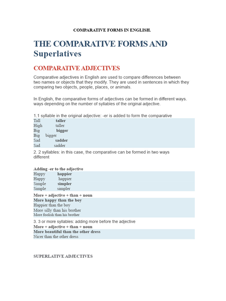 English Comparative and Superlative Forms | PDF | Adjective | English ...