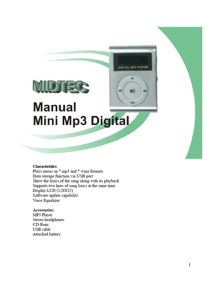 MP3 Player User Manual and Features | PDF | Usb | Menu (Computing)