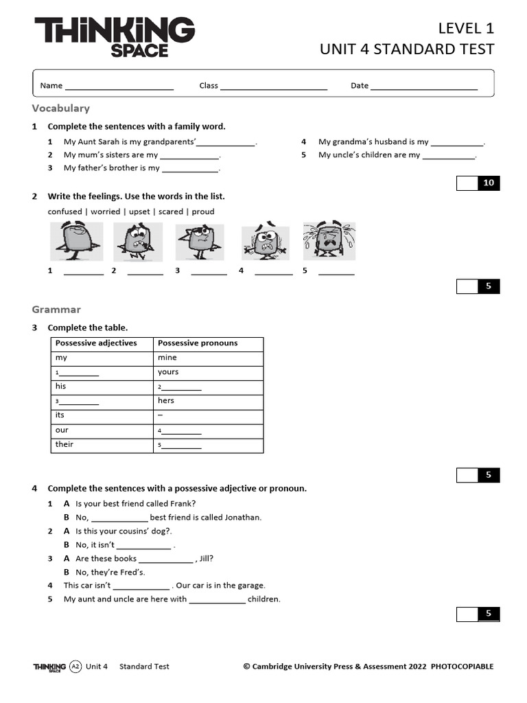 A2 Level 1 Unit 4 Standard Test | PDF | Language Mechanics | Grammar