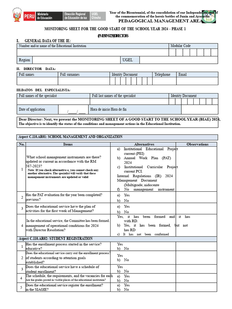 Regional Biae Monitoring Sheet 2024 - Phase 1 Final Directors | PDF