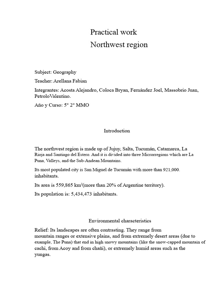 Practical Work Northwest Region | PDF | Physical Geography | Earth Sciences