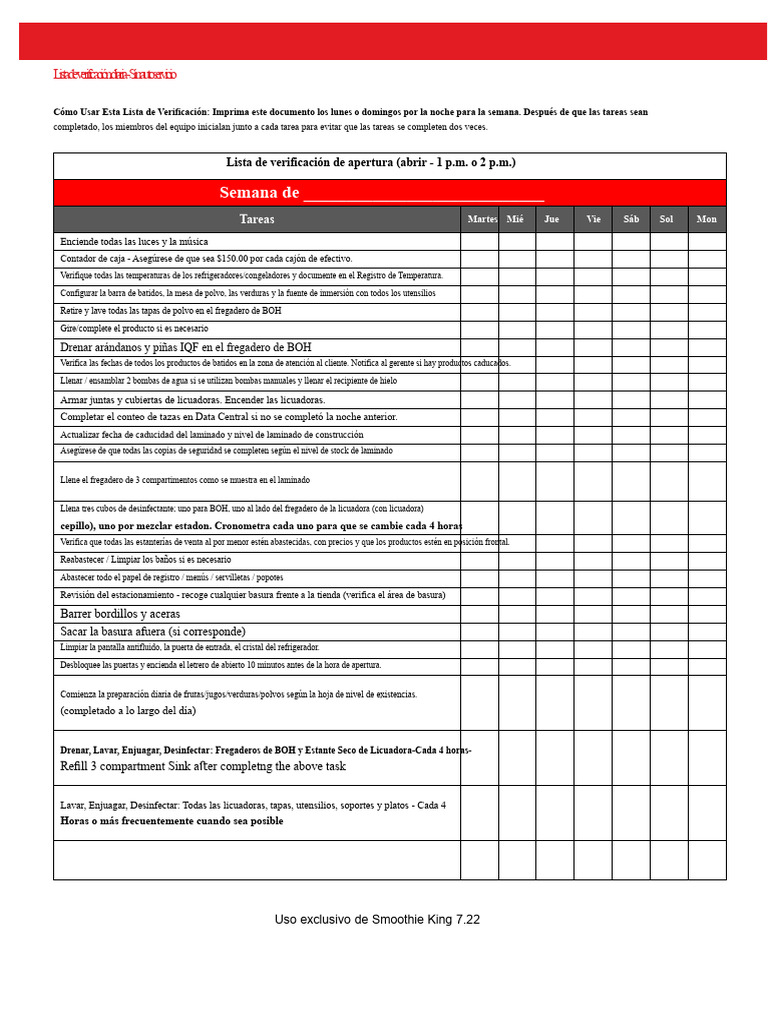 Lista de Verificación Diaria No Hay Servicio en El Auto 7.22 | PDF