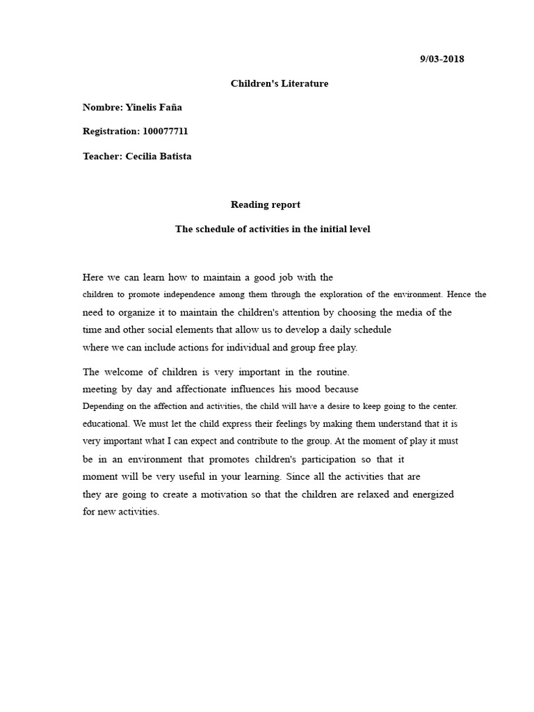 Children's Literature Reading Report | PDF