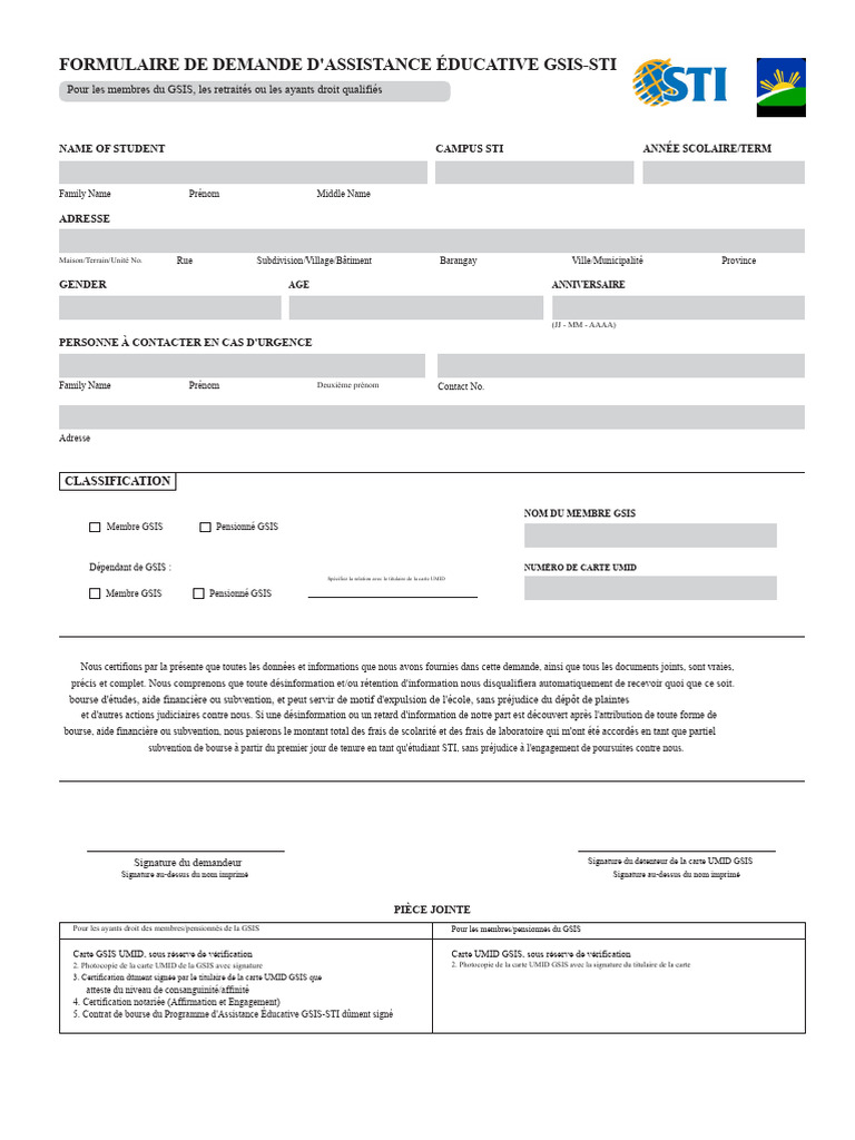 Formulaire d'Assistance Éducative GSIS-STI | PDF