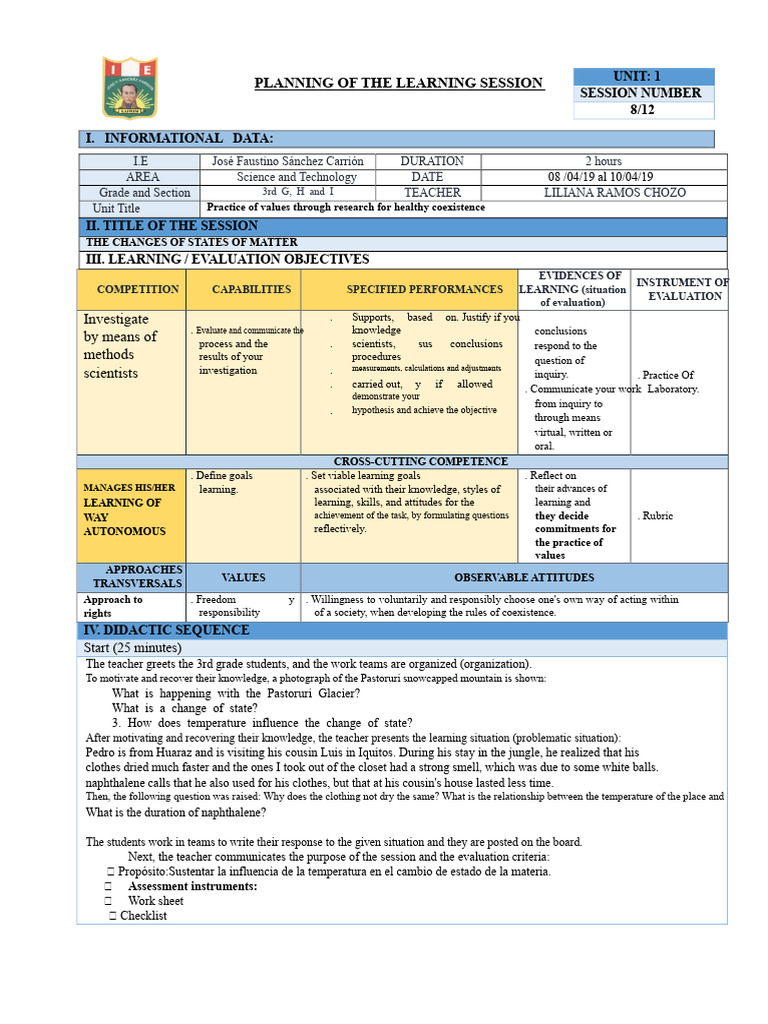 Changes of States of Matter Lesson Plan | PDF | Learning | Knowledge