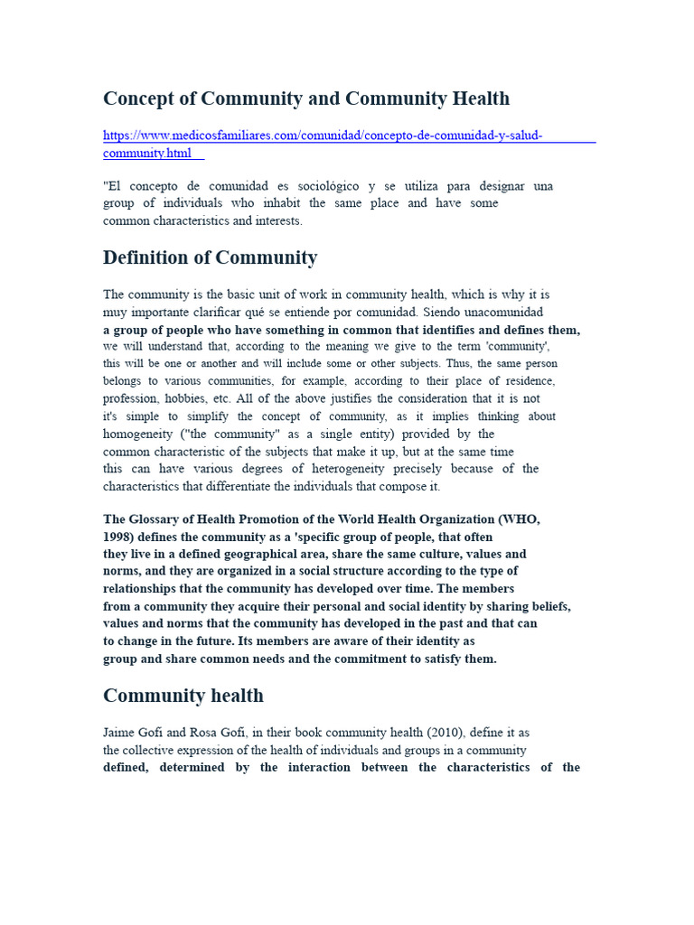 Understanding Community Health Concepts | PDF | Community | Identity ...