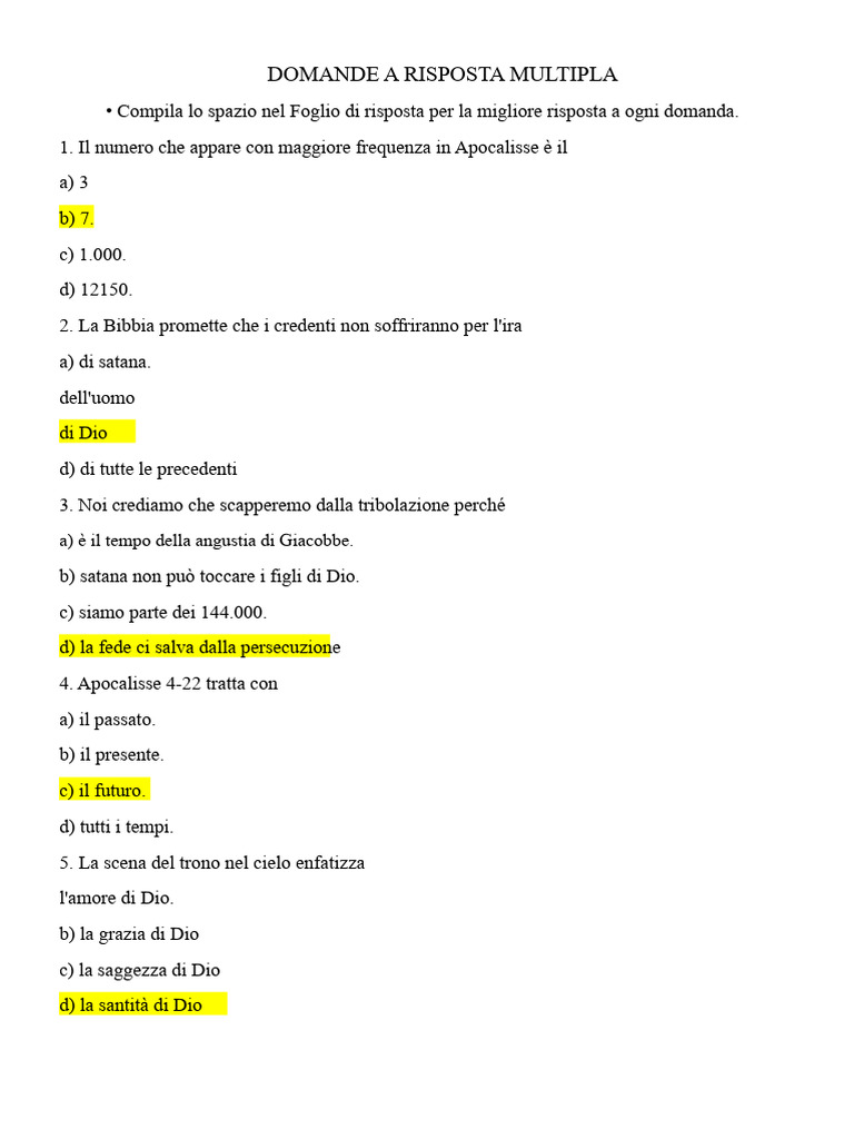 DOMANDE A SCELTA MULTIPLA Con Risposte | PDF
