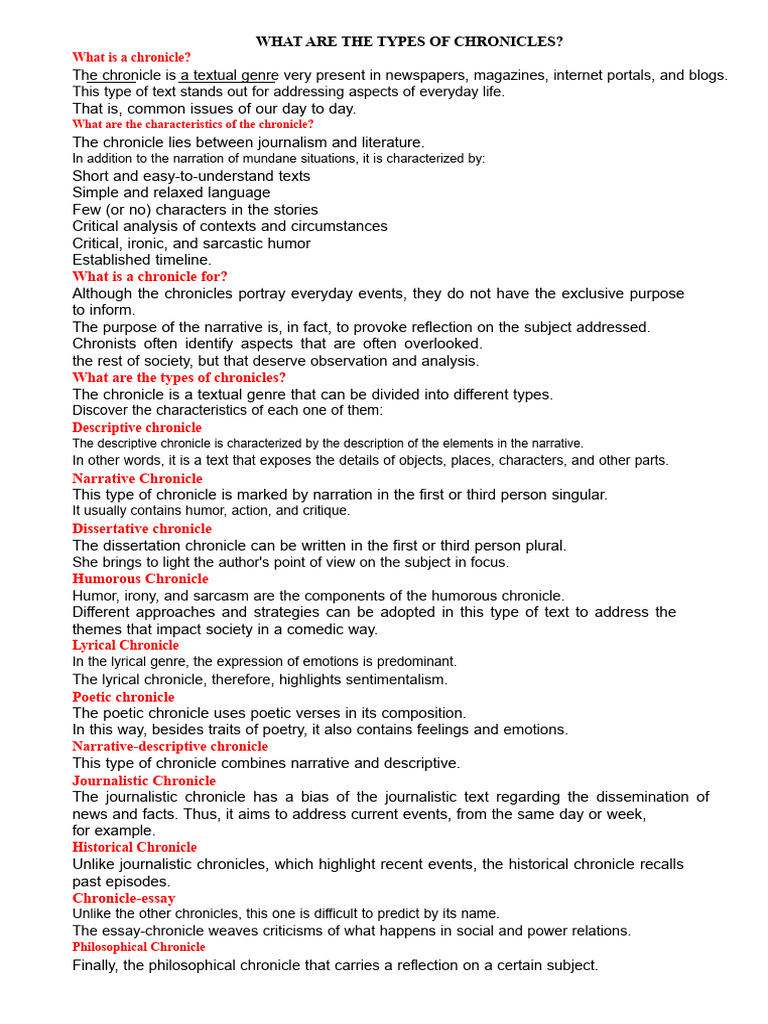 Types of Chronicles Explained | PDF | Narrative | Poetry